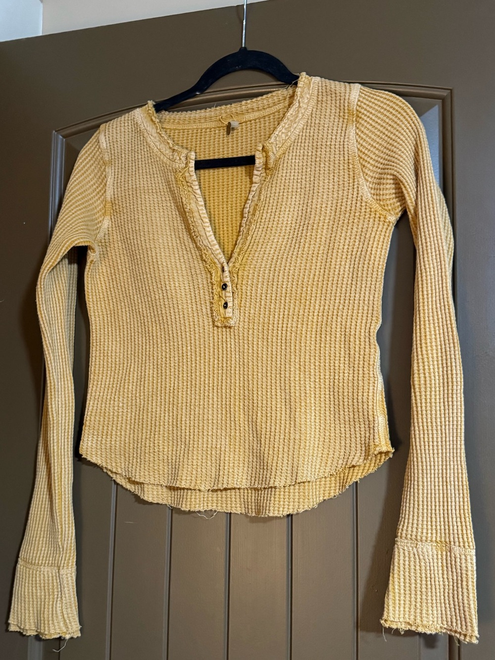 Free People FP One Waffle Knit Henley Top – Mustard Yellow | Approx. Small